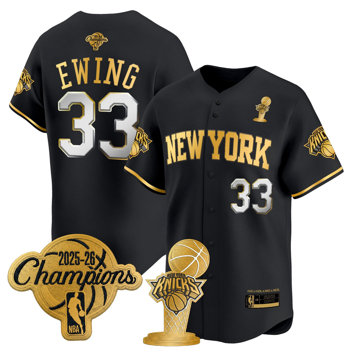 Men's New York Knicks 2026 Champions Patch Vapor Baseball Jersey - All Stitched