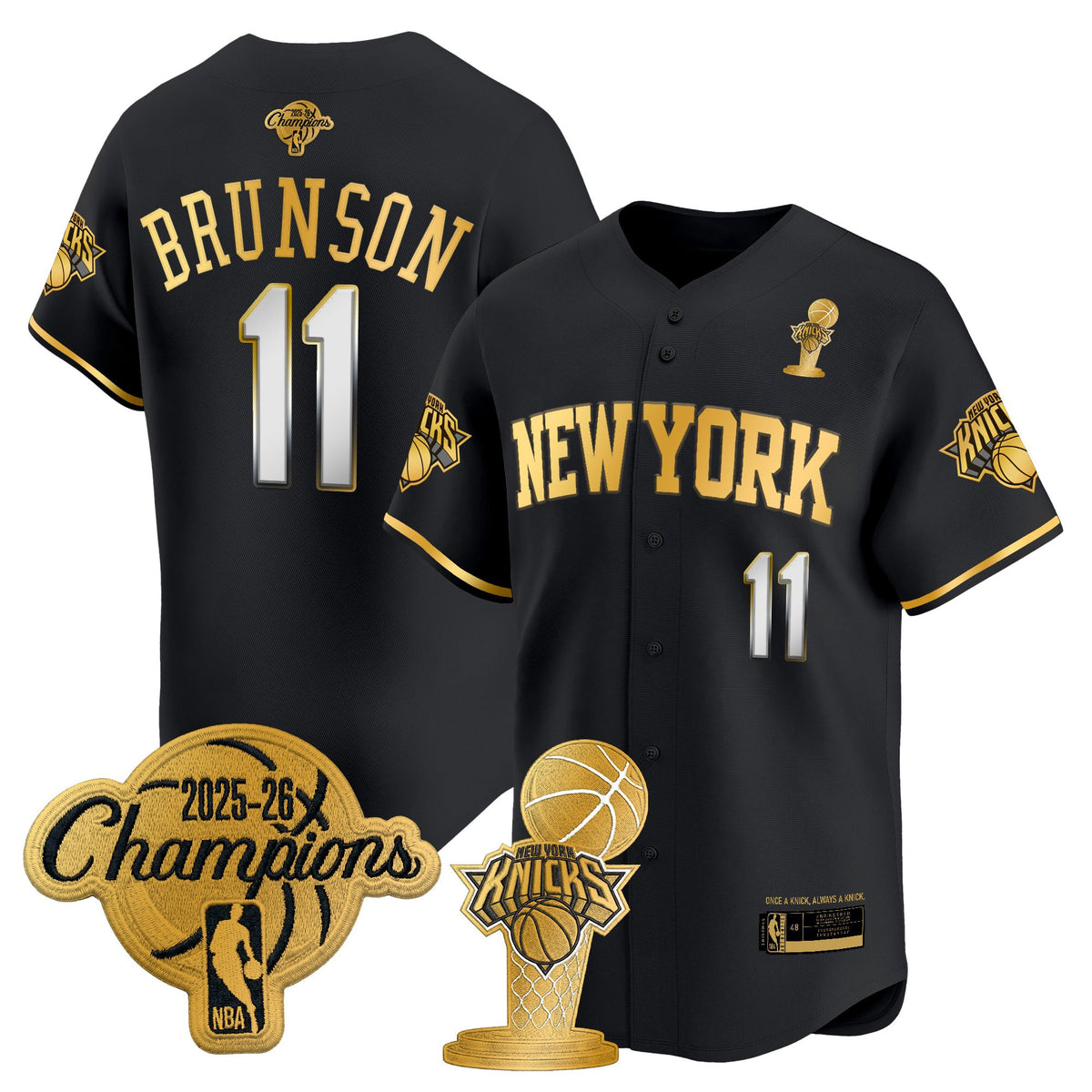 Men's New York Knicks 2026 Champions Patch Vapor Baseball Jersey - All Stitched