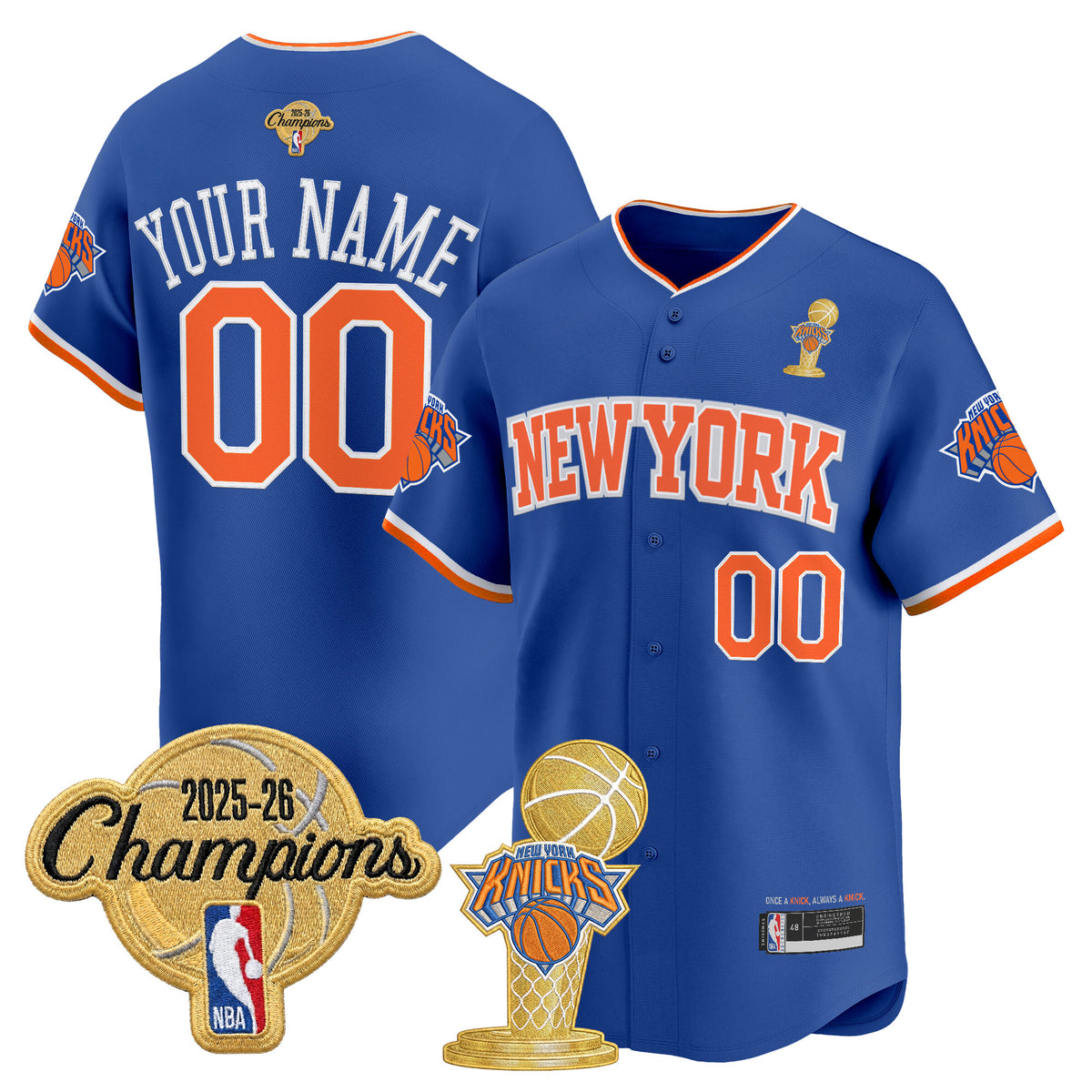 New York Knicks 2026 Champions Patch Vapor Custom Baseball Jersey - All Stitched