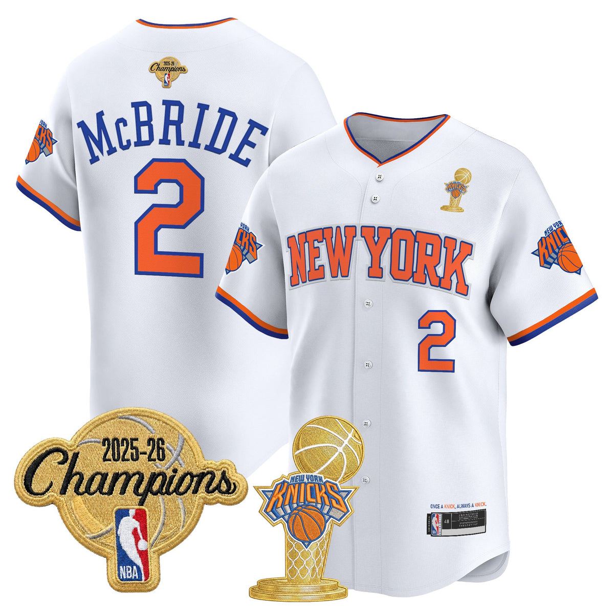 Men's New York Knicks 2026 Champions Patch Vapor Baseball Jersey - All Stitched