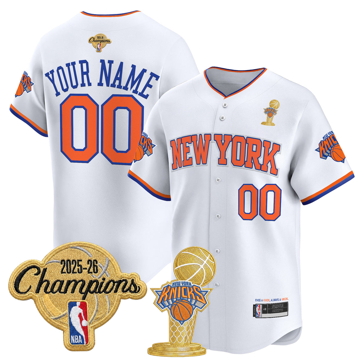 New York Knicks 2026 Champions Patch Vapor Custom Baseball Jersey - All Stitched