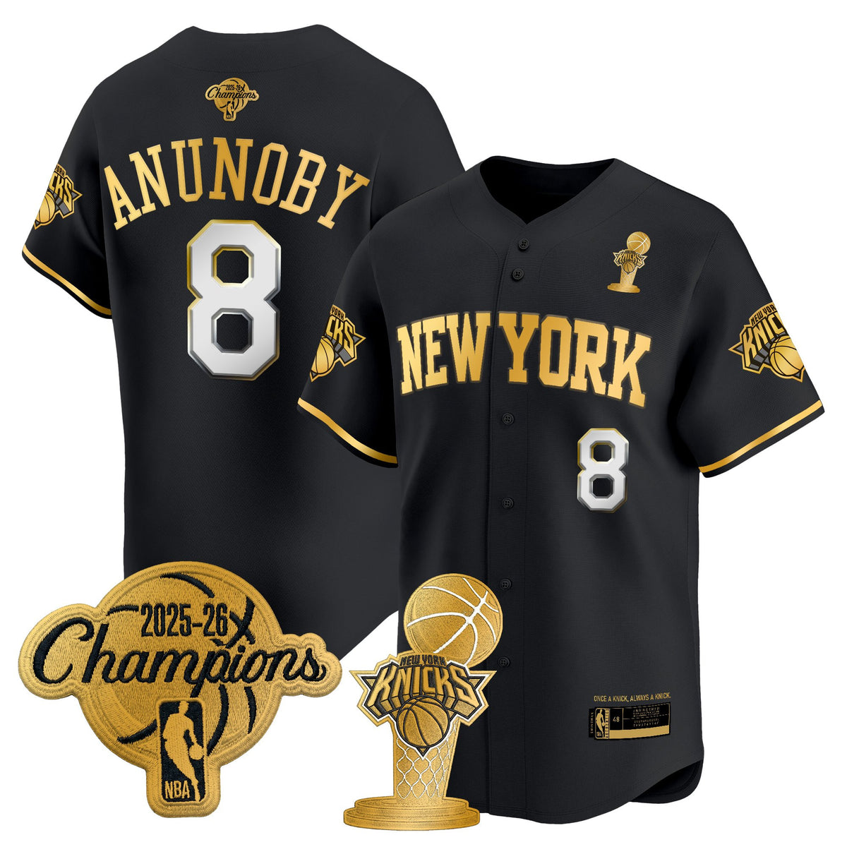 Men's New York Knicks 2026 Champions Patch Vapor Baseball Jersey - All Stitched