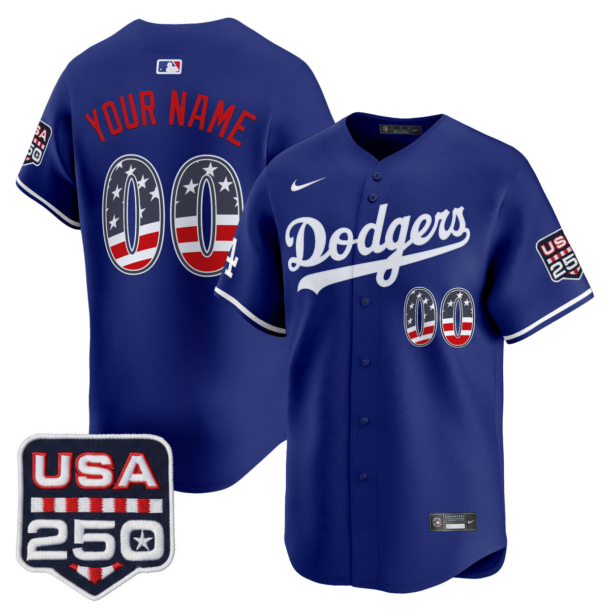 Los Angeles Dodgers USA 250 Fourth of July Vapor Premier Limited Custom Jersey - All Stitched