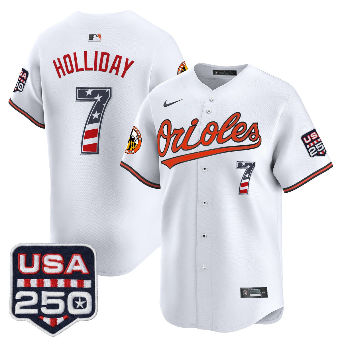 Men's Baltimore Orioles USA 250 Fourth of July Vapor Premier Limited Jersey - All Stitched