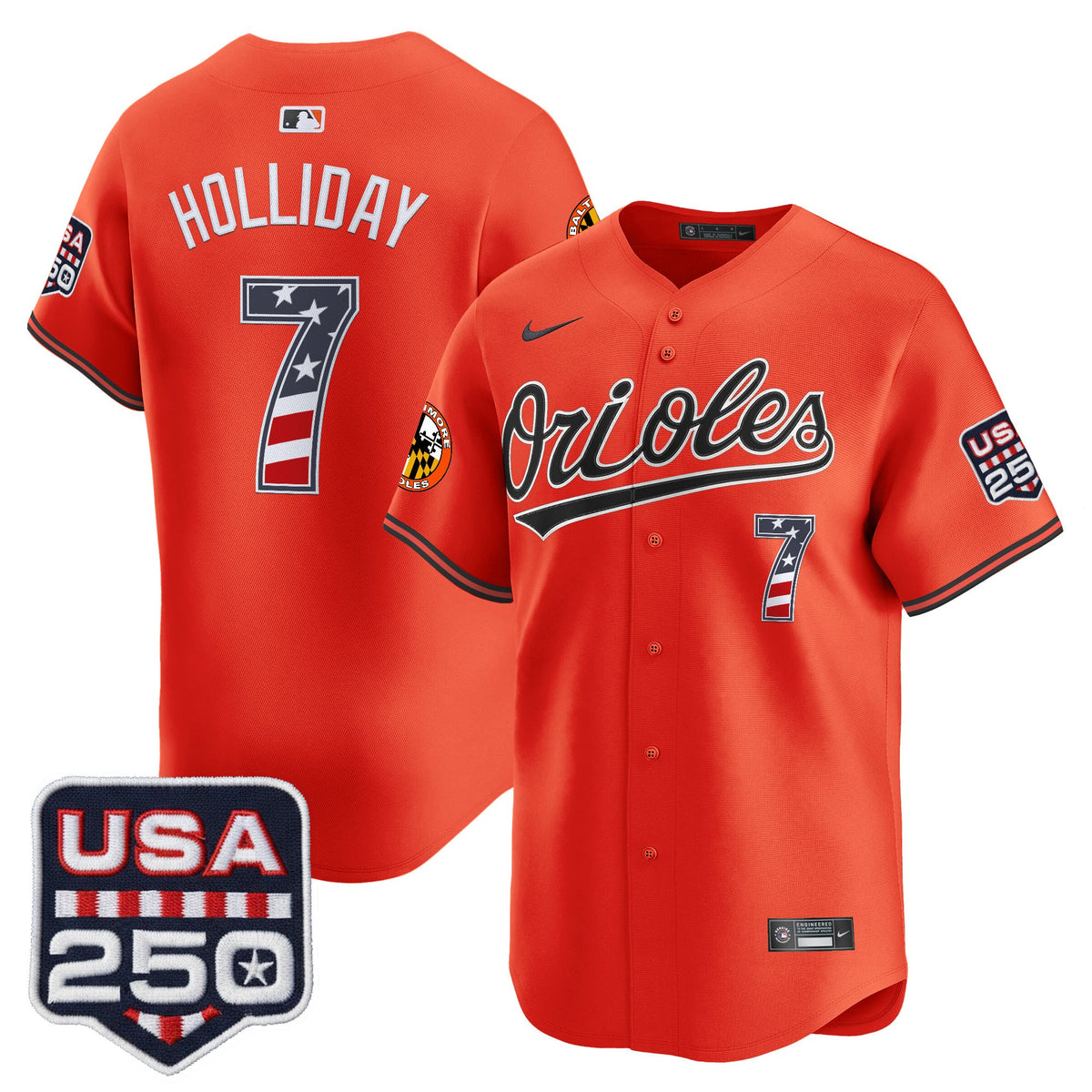Men's Baltimore Orioles USA 250 Fourth of July Vapor Premier Limited Jersey - All Stitched