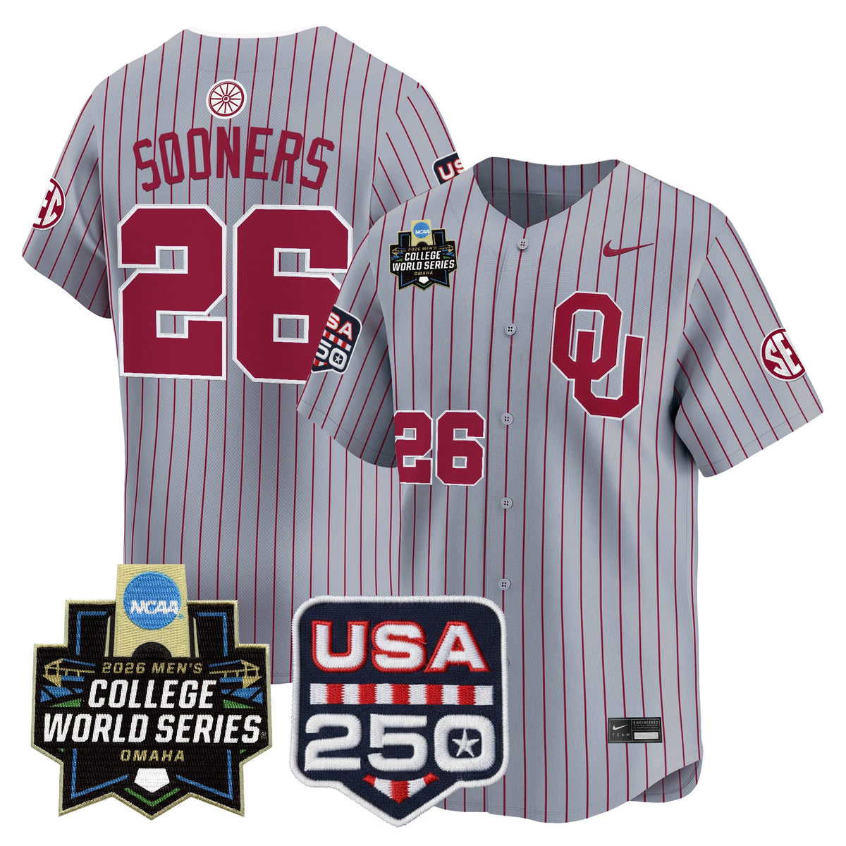 Men's Oklahoma Sooners 2026 World Series Vapor Premier Limited Jersey - 250 America Patch - All Stitched