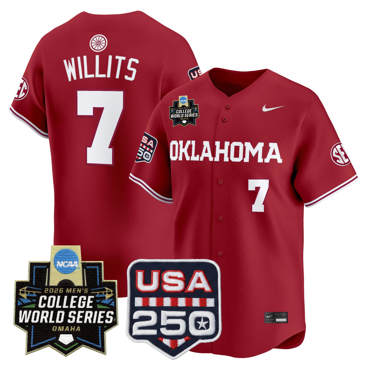 Men's Oklahoma Sooners 2026 World Series Vapor Premier Limited Jersey - 250 America Patch - All Stitched