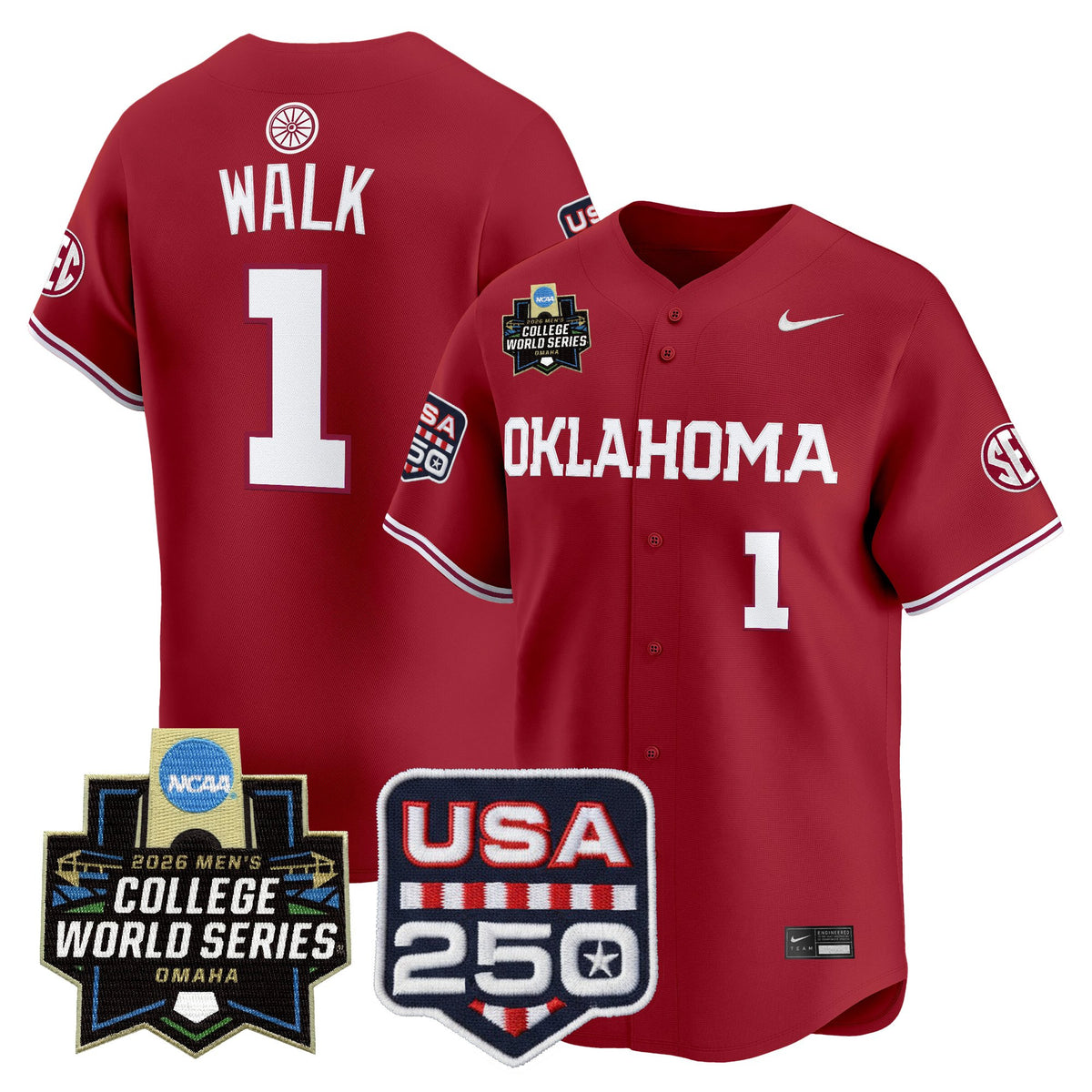 Men's Oklahoma Sooners 2026 World Series Vapor Premier Limited Jersey - 250 America Patch - All Stitched