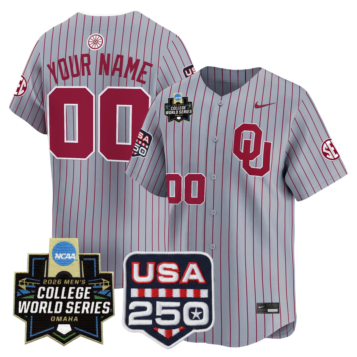 Oklahoma Sooners 2026 World Series Vapor Premier Limited Custom Jersey - 250 America Patch - All Stitched