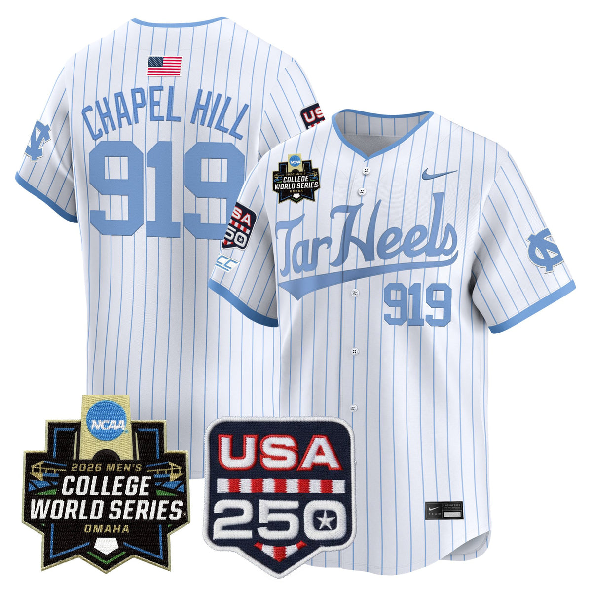 Men's North Carolina Tar Heels 2026 World Series Vapor Premier Limited Jersey - 250 America Patch - All Stitched
