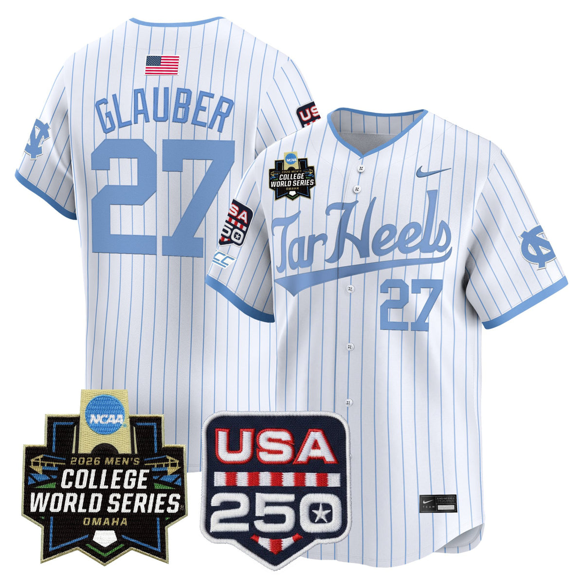Men's North Carolina Tar Heels 2026 World Series Vapor Premier Limited Jersey - 250 America Patch - All Stitched