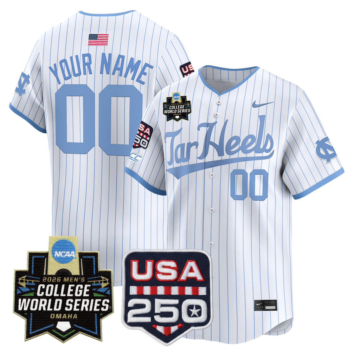 North Carolina Tar Heels 2026 World Series Vapor Premier Limited Custom Jersey - 250 America Patch - All Stitched
