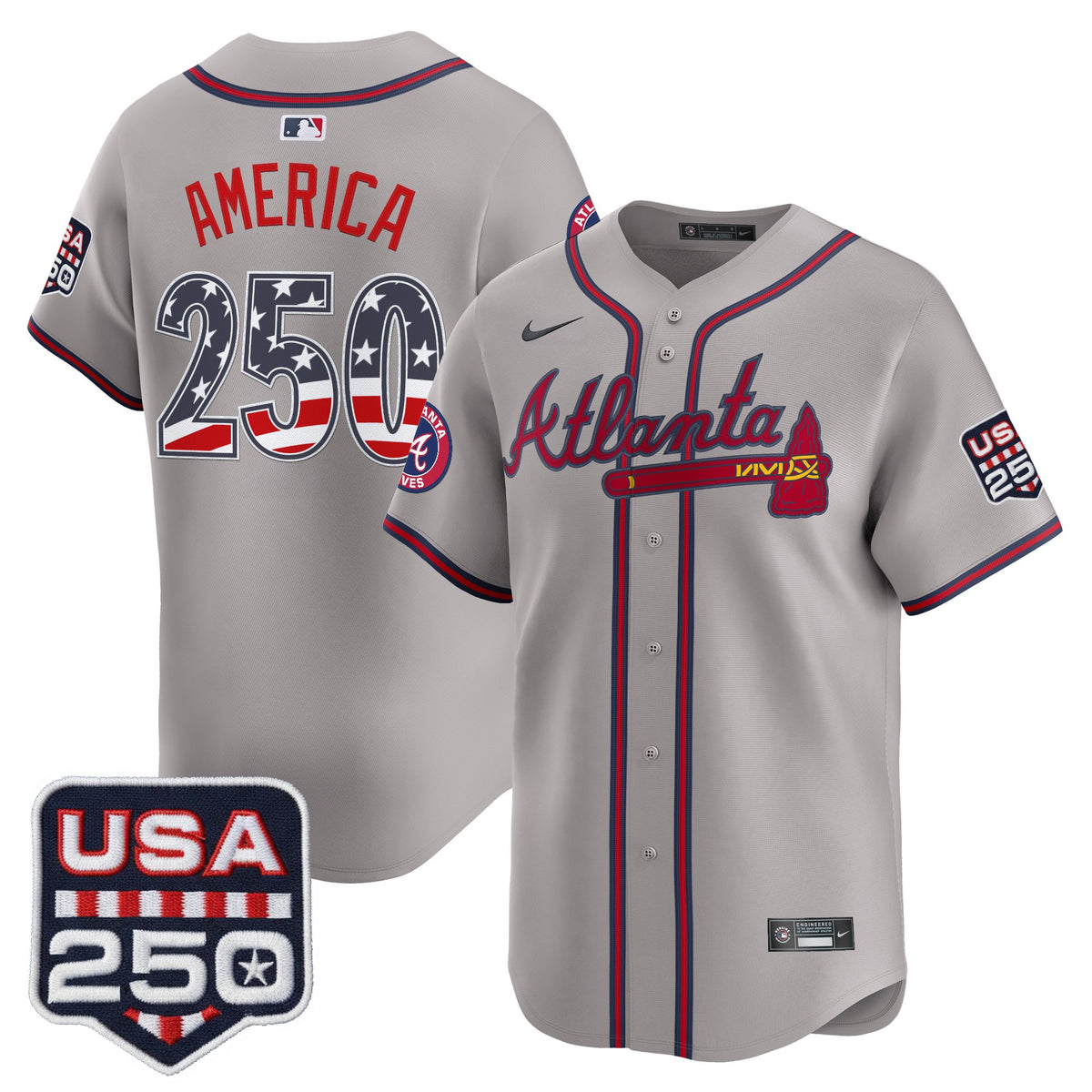 Men's Atlanta Braves USA 250 Fourth of July Vapor Premier Limited Jersey - All Stitched