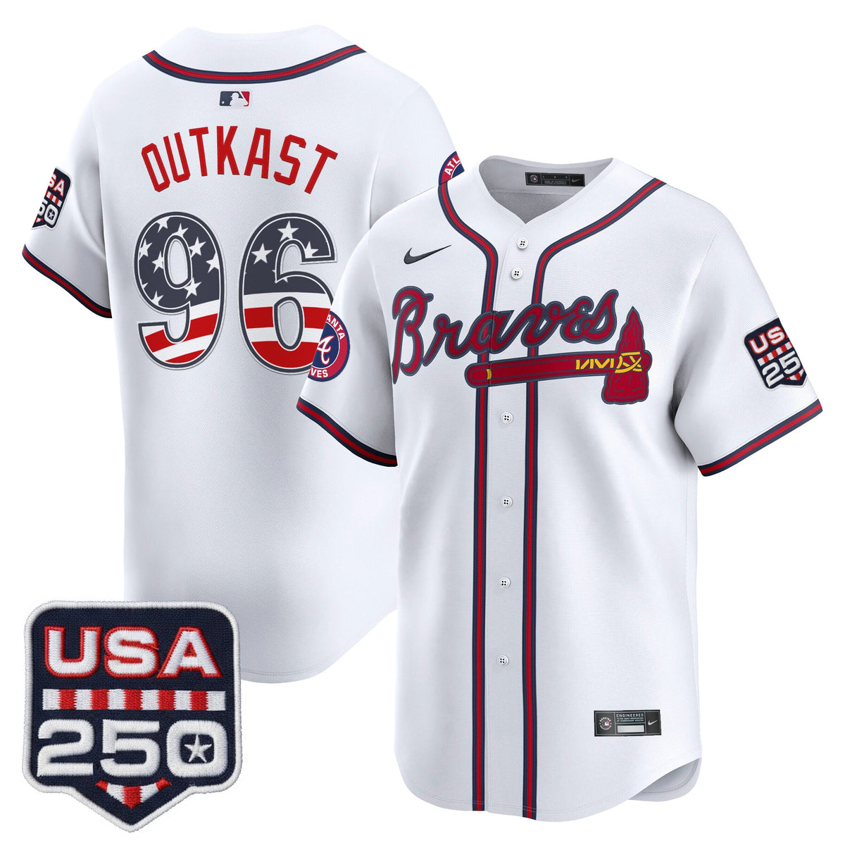 Men's Atlanta Braves USA 250 Fourth of July Vapor Premier Limited Jersey - All Stitched
