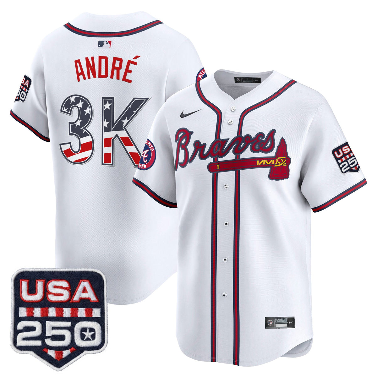 Men's Atlanta Braves USA 250 Fourth of July Vapor Premier Limited Jersey - All Stitched