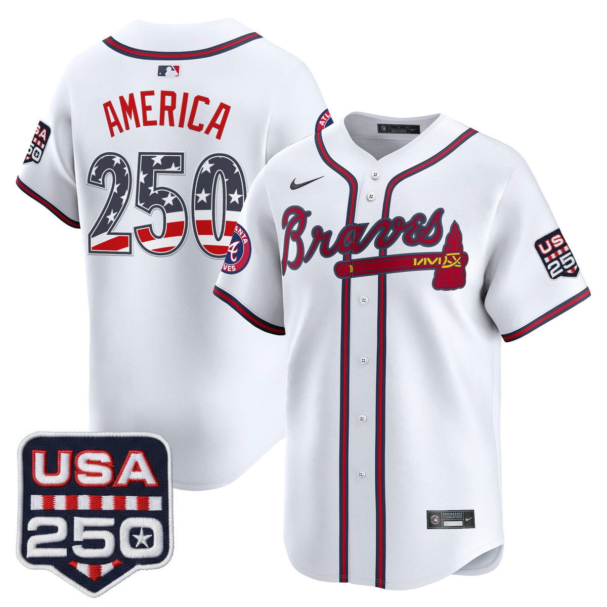 Men's Atlanta Braves USA 250 Fourth of July Vapor Premier Limited Jersey - All Stitched