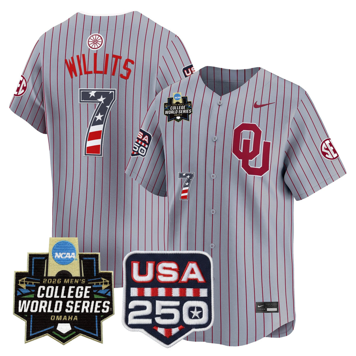 Men's Oklahoma Sooners USA 250 Fourth of July Vapor Premier Limited Jersey - 2026 World Series Patch - All Stitched