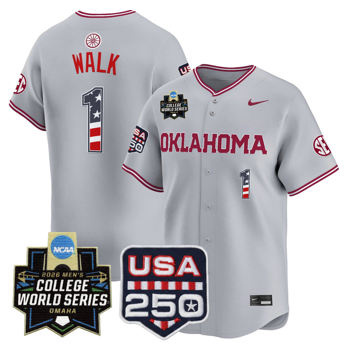 Men's Oklahoma Sooners USA 250 Fourth of July Vapor Premier Limited Jersey - 2026 World Series Patch - All Stitched