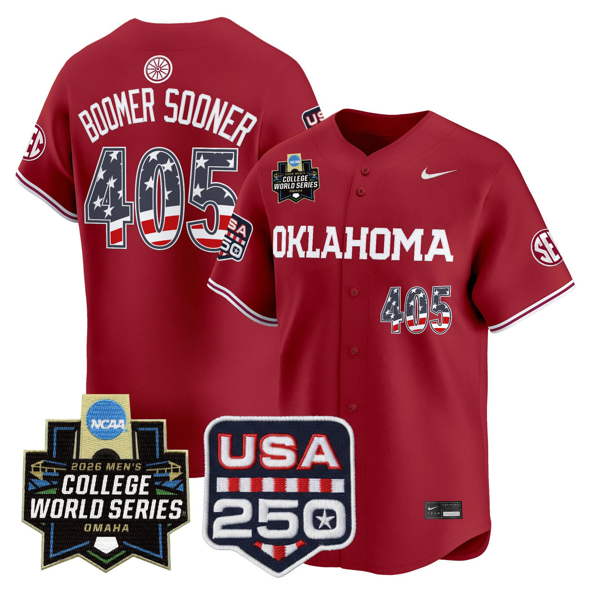 Men's Oklahoma Sooners USA 250 Fourth of July Vapor Premier Limited Jersey - 2026 World Series Patch - All Stitched