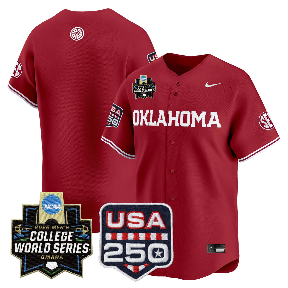 Men's Oklahoma Sooners USA 250 Fourth of July Vapor Premier Limited Jersey - 2026 World Series Patch - All Stitched