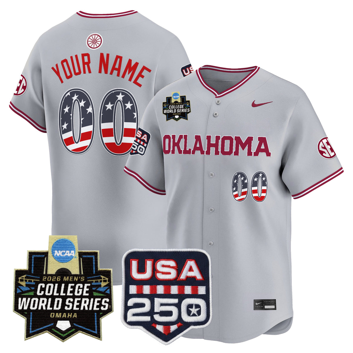 Oklahoma Sooners USA 250 Fourth of July Vapor Premier Limited Custom Jersey - 2026 World Series Patch - All Stitched