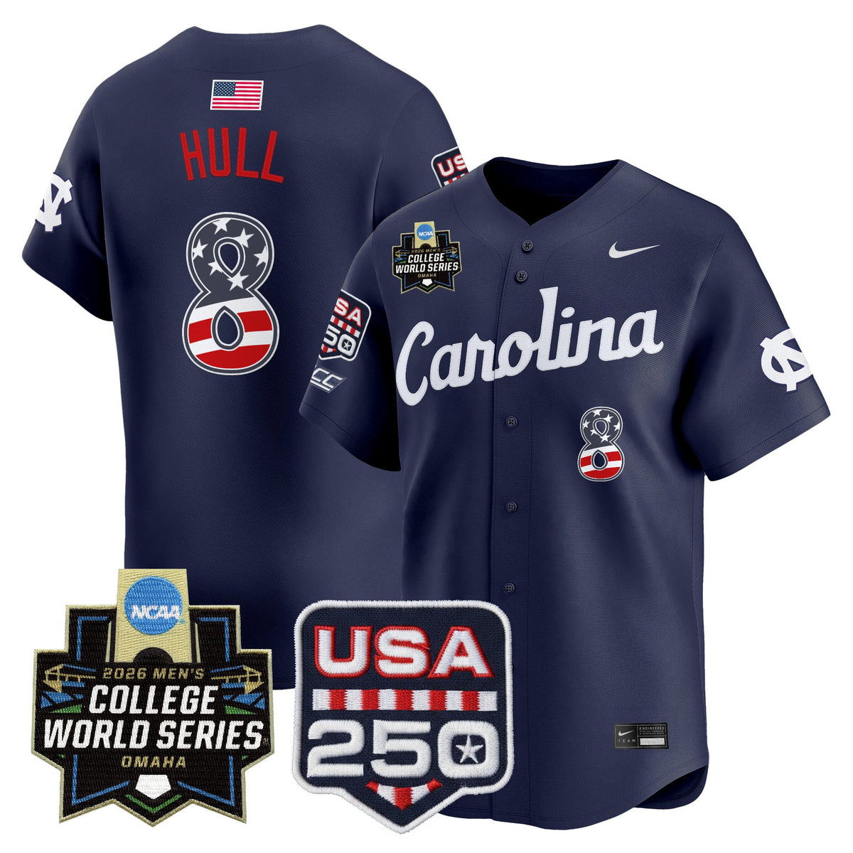 Men's North Carolina Tar Heels USA 250 Fourth of July Vapor Premier Limited Jersey - 2026 World Series patch - All Stitched