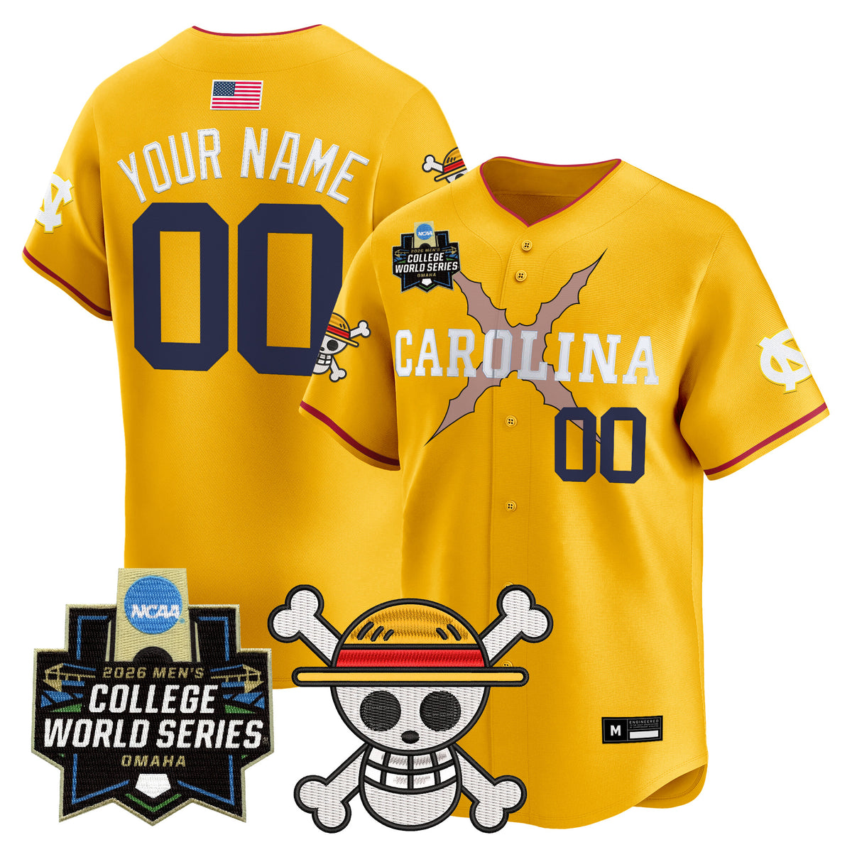 North Carolina Tar Heels 2026 World Series x One Piece Vapor Premier Limited Custom Jersey - All Stitched