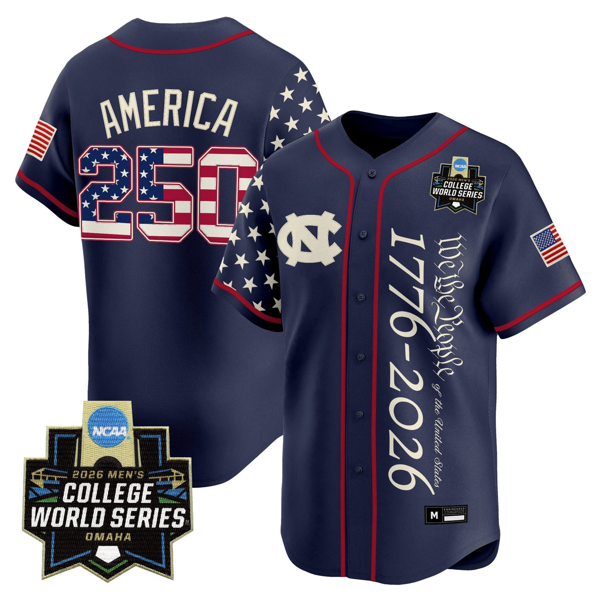 Men's North Carolina Tar Heels 2026 World Series "America 250 Edition" Vapor Premier Limited Jersey V2 - All Stitched