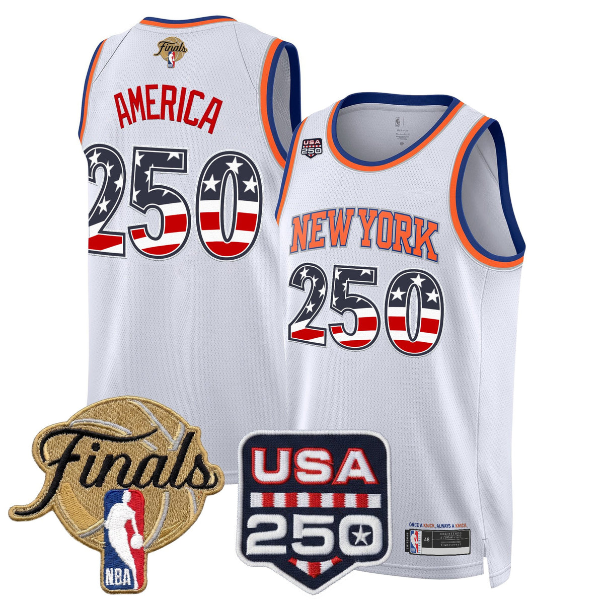 Men's New York Knicks USA 250 Fourth of July Swingman Jersey - 2026 Finals patch- All Stitched