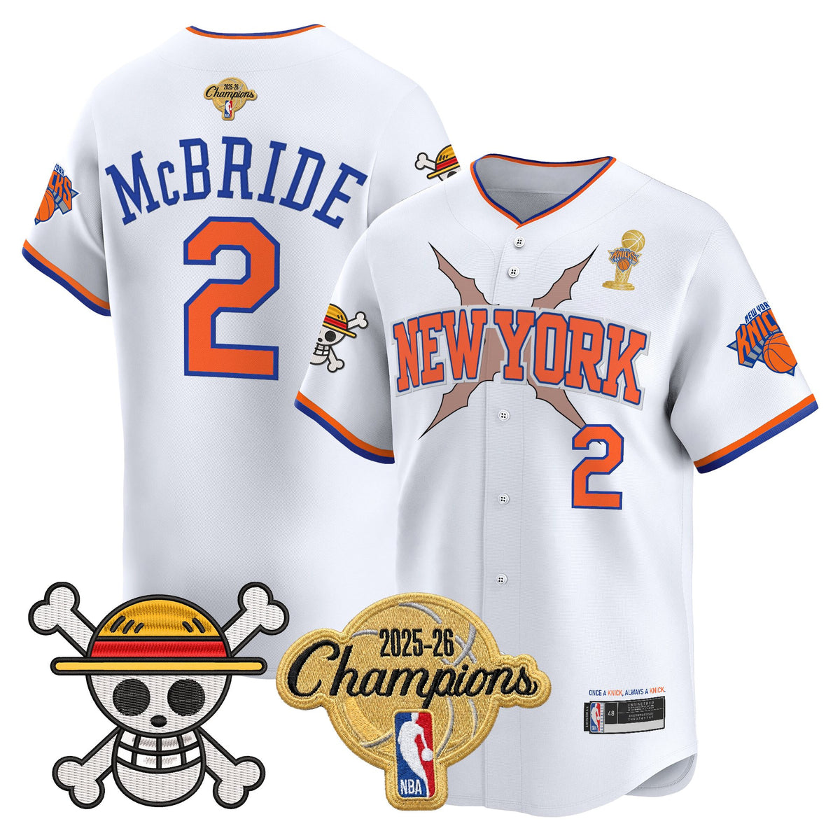 Men's New York Knicks 2026 Champions Patch x One Piece Vapor Baseball Jersey - All Stitched