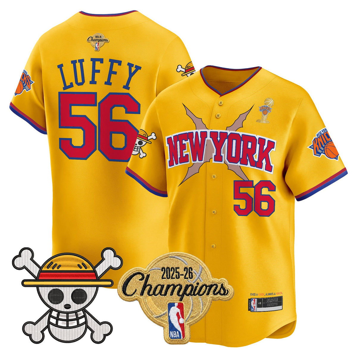 Men's New York Knicks 2026 Champions Patch x One Piece Vapor Baseball Jersey - All Stitched