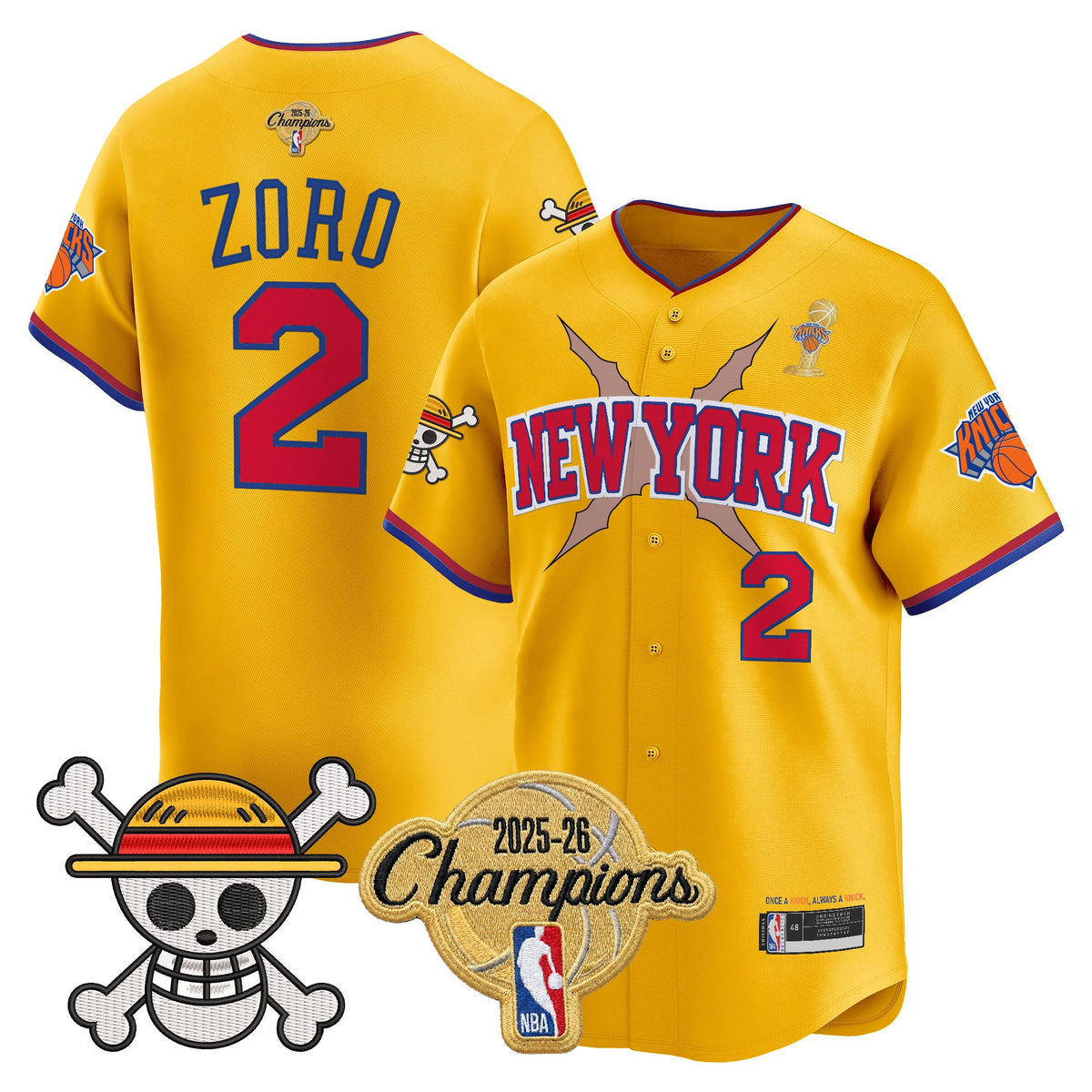 Men's New York Knicks 2026 Champions Patch x One Piece Vapor Baseball Jersey - All Stitched