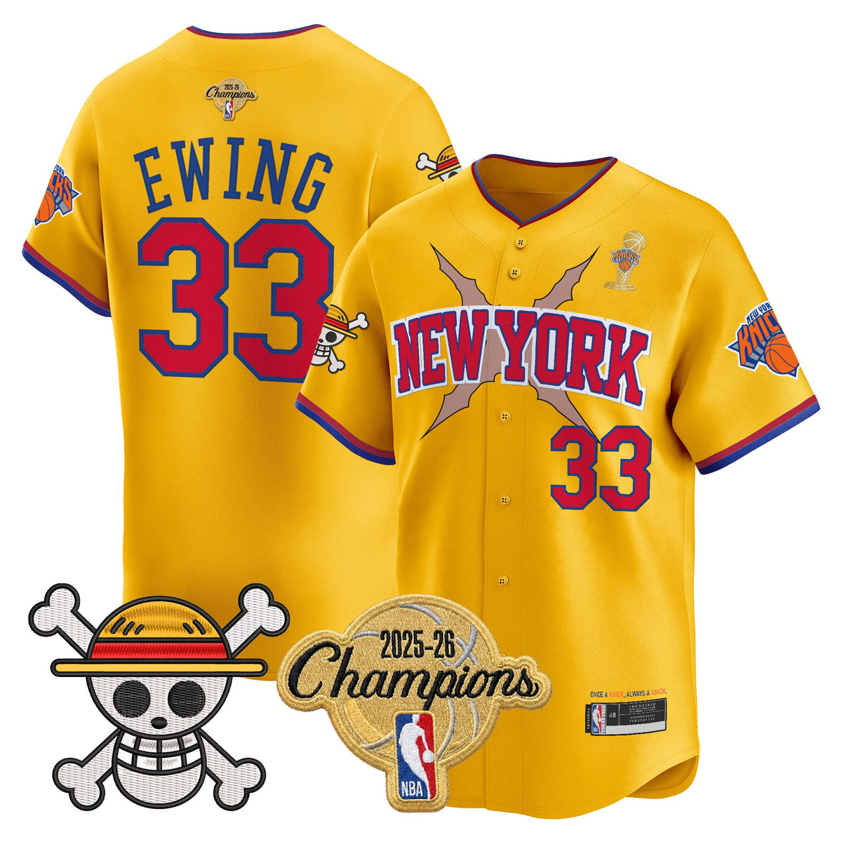 Men's New York Knicks 2026 Champions Patch x One Piece Vapor Baseball Jersey - All Stitched