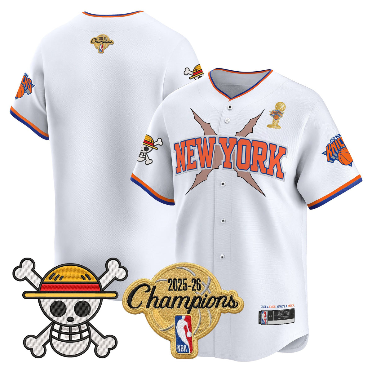 Men's New York Knicks 2026 Champions Patch x One Piece Vapor Baseball Jersey - All Stitched