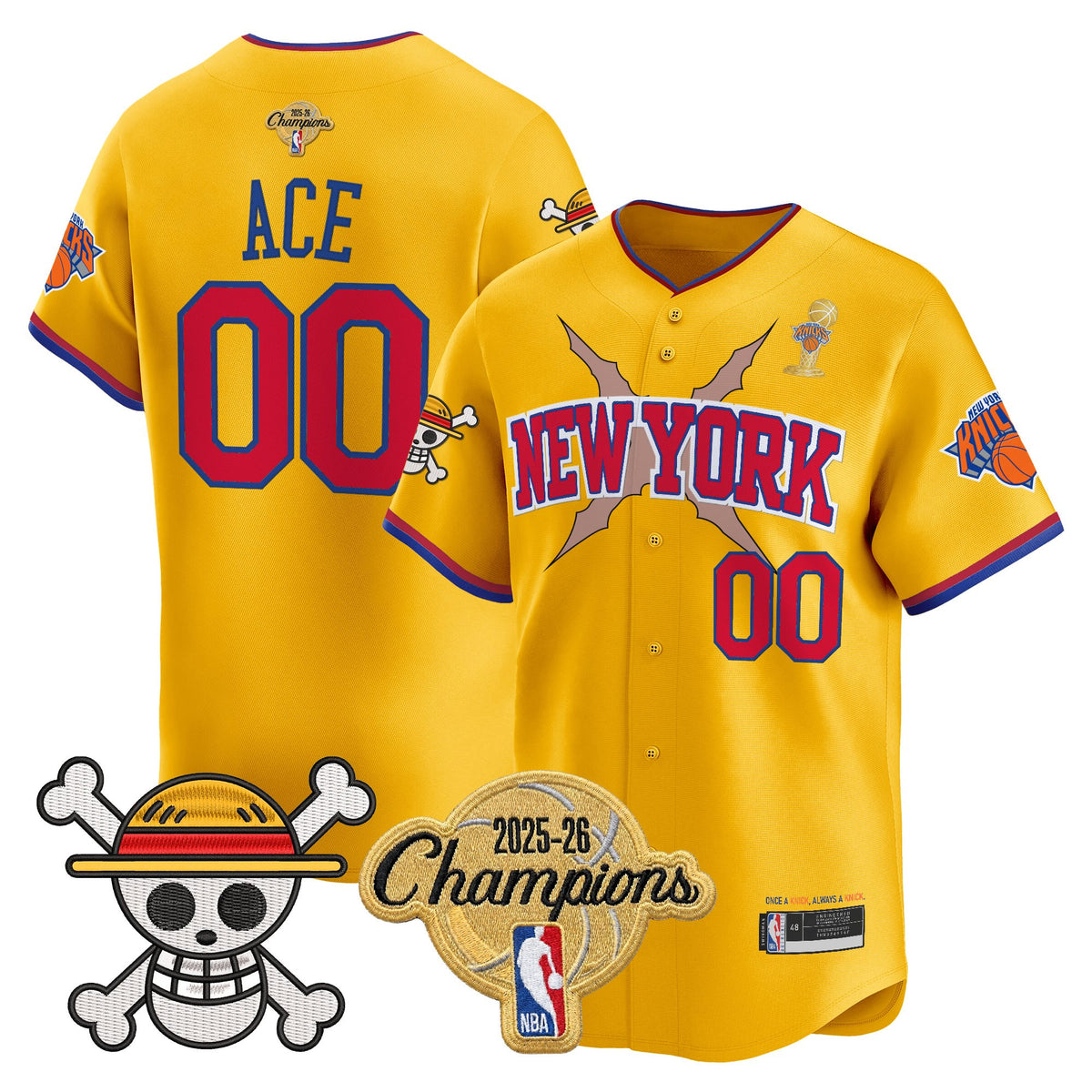 Men's New York Knicks 2026 Champions Patch x One Piece Vapor Baseball Jersey - All Stitched