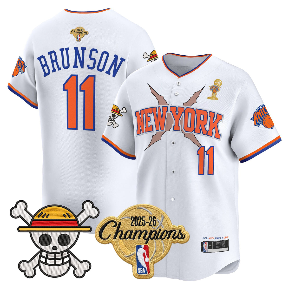 Men's New York Knicks 2026 Champions Patch x One Piece Vapor Baseball Jersey - All Stitched