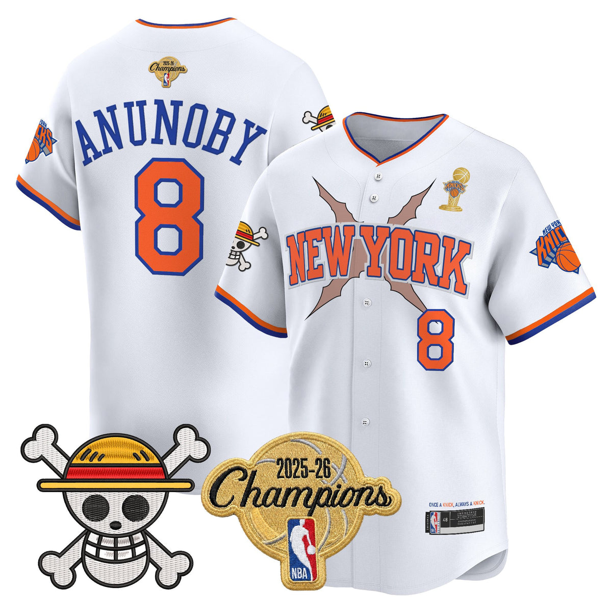 Men's New York Knicks 2026 Champions Patch x One Piece Vapor Baseball Jersey - All Stitched