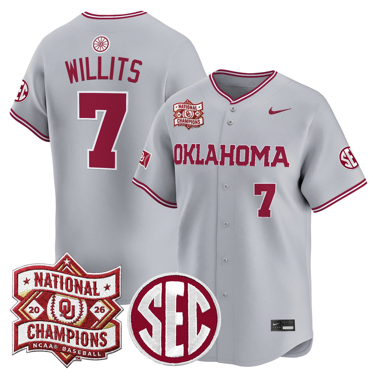 Men's Oklahoma Sooners 2026 National Champions Patch Vapor Premier Limited Jersey - All Stitched