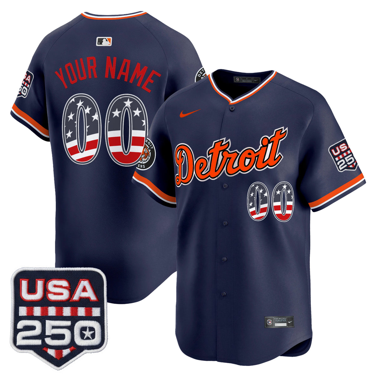 Detroit Tigers USA 250 Fourth of July Vapor Premier Limited Custom Jersey - All Stitched