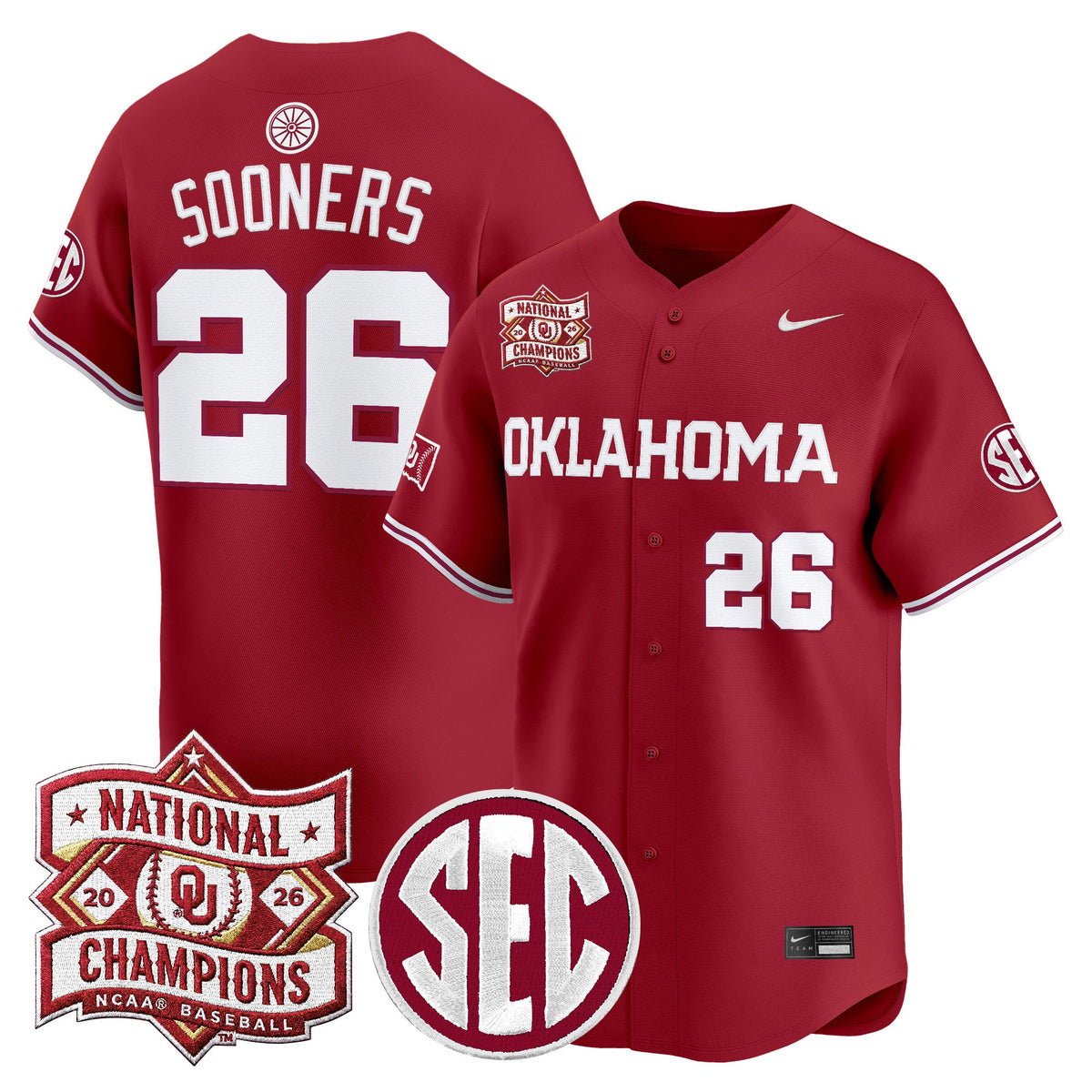 Men's Oklahoma Sooners 2026 National Champions Patch Vapor Premier Limited Jersey V2 - All Stitched