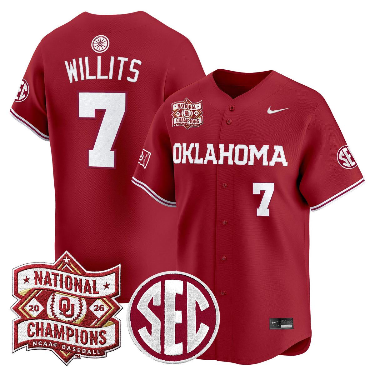 Men's Oklahoma Sooners 2026 National Champions Patch Vapor Premier Limited Jersey V2 - All Stitched