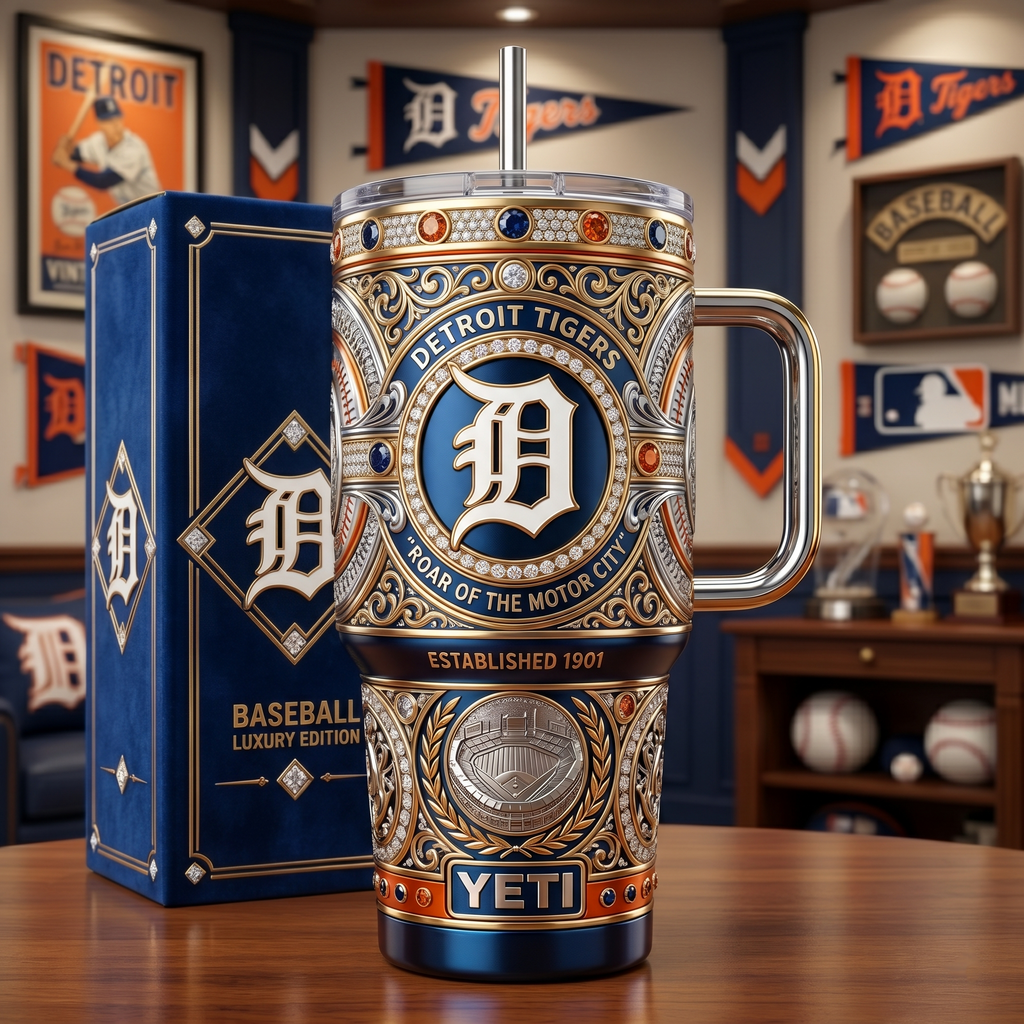 Detroit Tigers 40 oz Tumbler with Handle and Lid