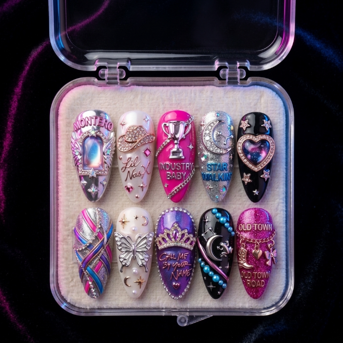 Lil Nas X Handmade Press On Nails | Reusable 3D Nail Set