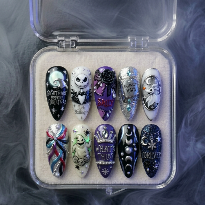 The Nightmare Before Christmas Handmade Press On Nails | Reusable 3D Nail Set