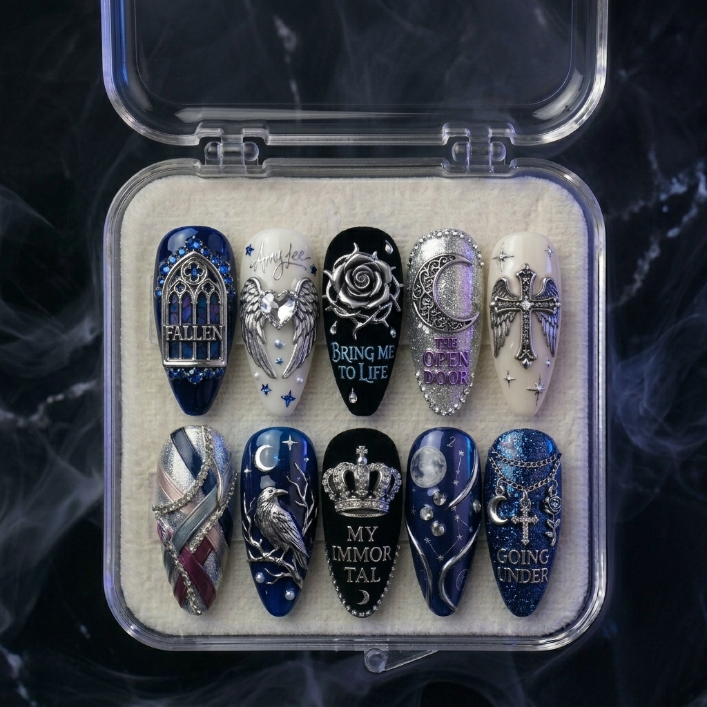 Evanescence Handmade Press On Nails | Reusable 3D Nail Set